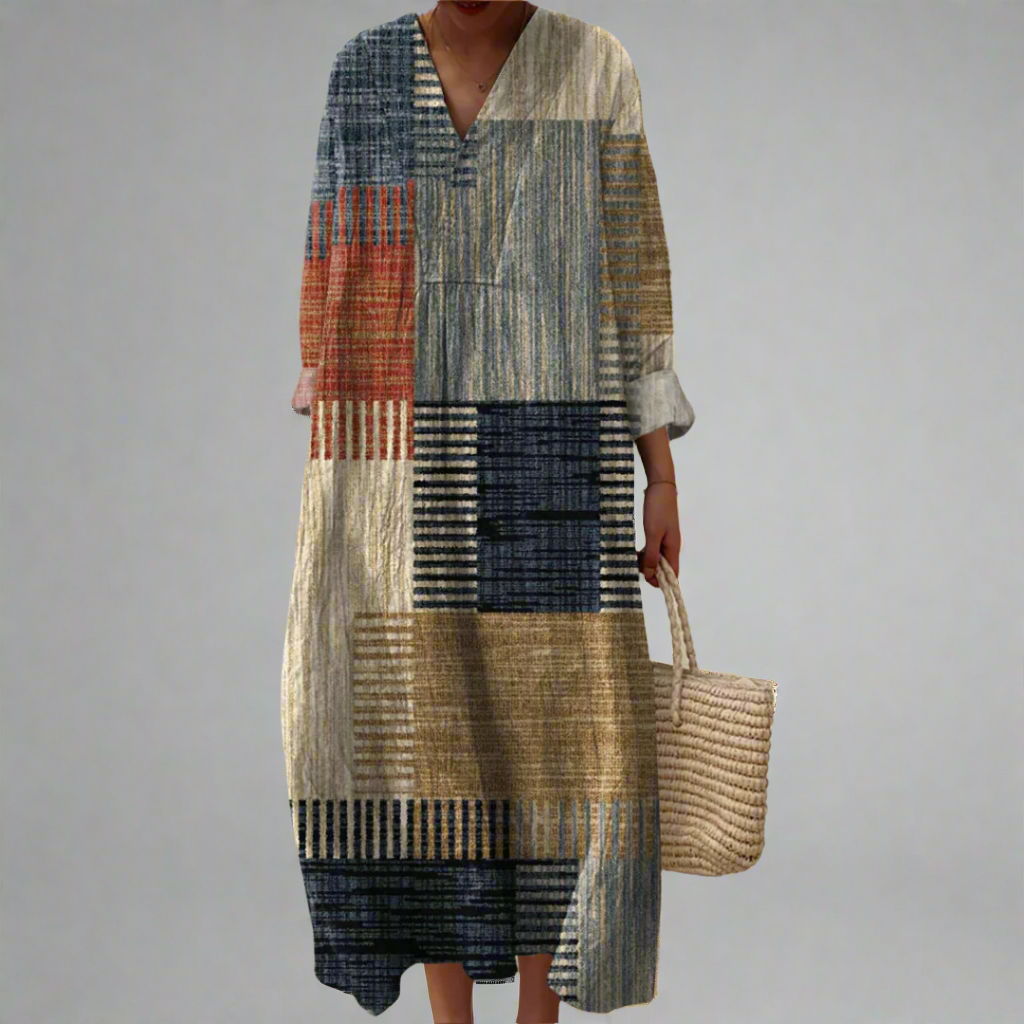 Harriet™ | Casual maxi-jurk in patchworkstijl in aardetinten