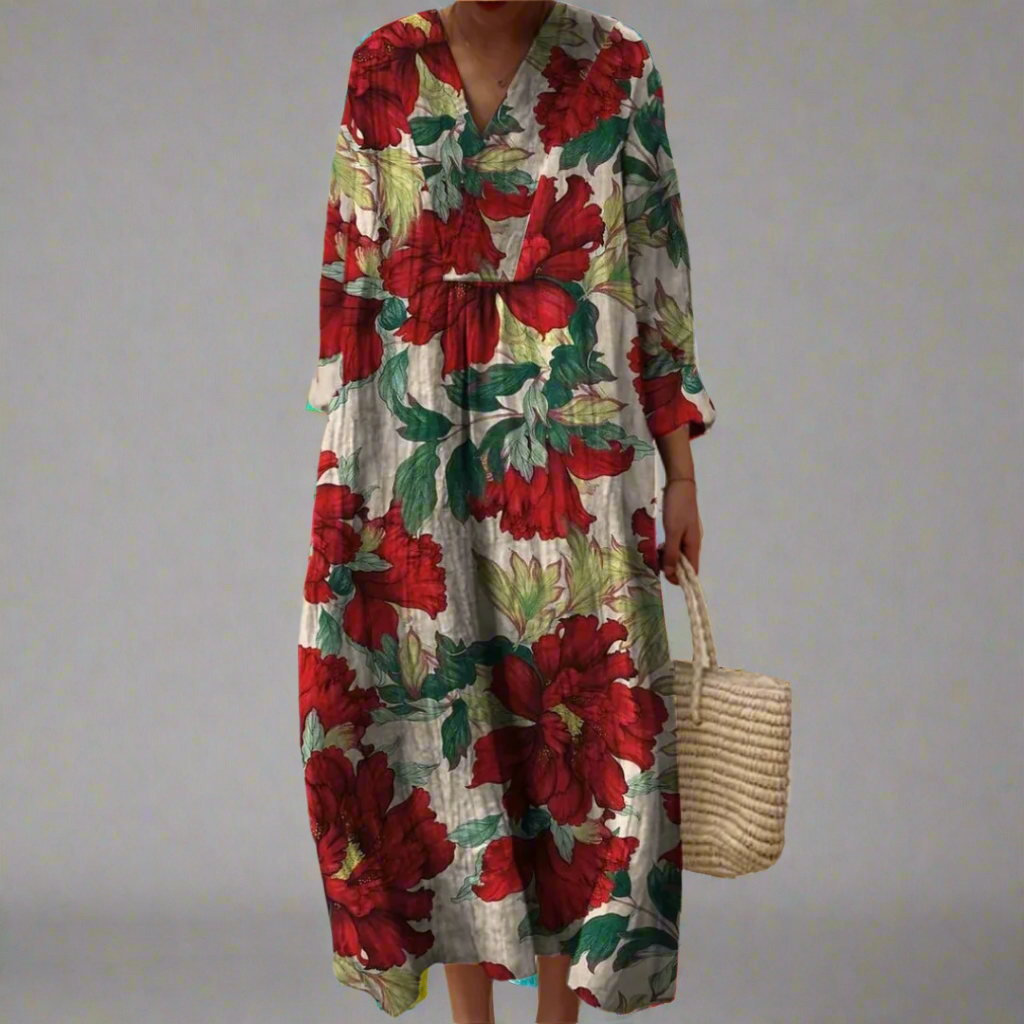 Evelyn™ | Opvallende pioenrozenprint Casual maxi-jurk