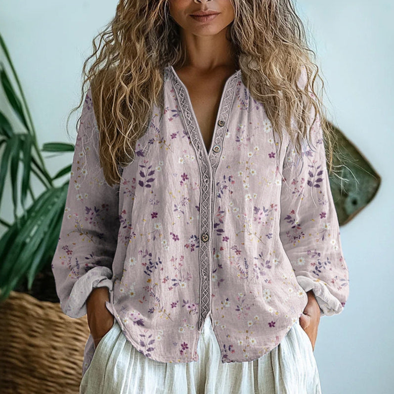 Anna™ I Vintage Blouse met Bladerenprint